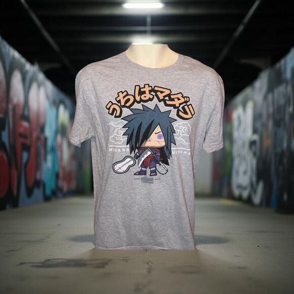 2002 Funko Pop Shirt Naruto Shippuden GameStop Exclusive Gray Graphic Tee L #86 - Picture 1 of 4